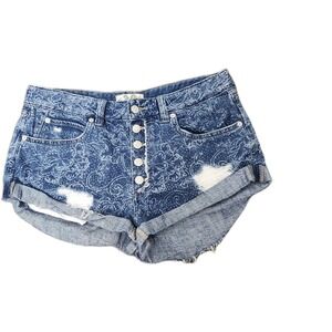 We The Free by Free People Denim Shorts Women's 30 Blue Distressed Floral Button